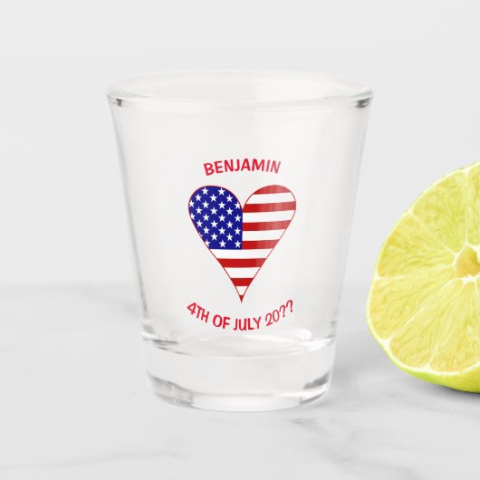 USA Flag Heart Funky Personalized Shot Glas (Voorkant)