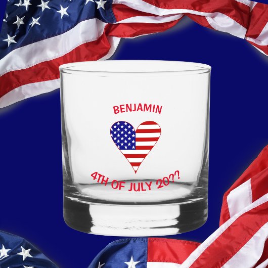 USA Flag Heart Funky Personalized Whisky Glas
