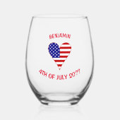 USA Flag Heart Funky Personalized Wijnglas Zonder Voet (Voorkant)