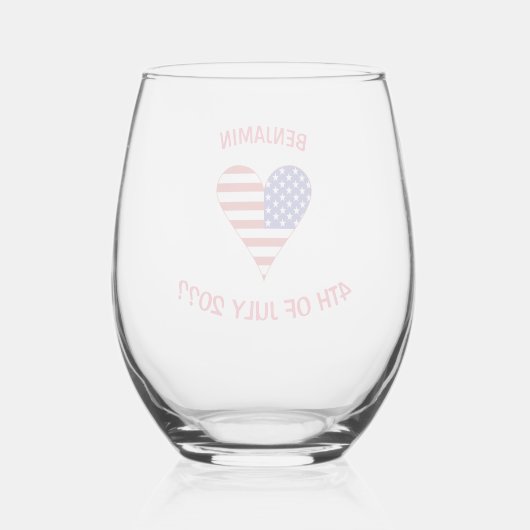 USA Flag Heart Funky Personalized Wijnglas Zonder Voet (Achterkant)