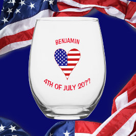 USA Flag Heart Funky Personalized Wijnglas Zonder Voet