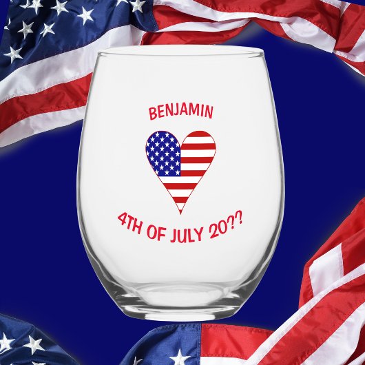USA Flag Heart Funky Personalized Wijnglas Zonder Voet
