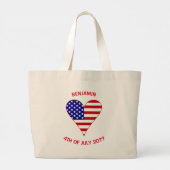 USA Flag Heart Funky Red Gepersonaliseerd Grote Tote Bag (Achterkant)