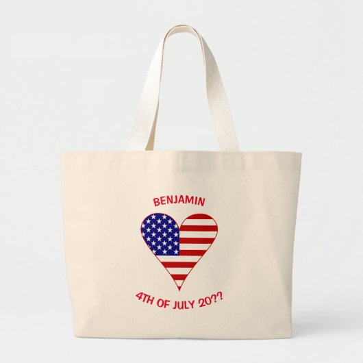 USA Flag Heart Funky Red Gepersonaliseerd Grote Tote Bag (Voorkant)