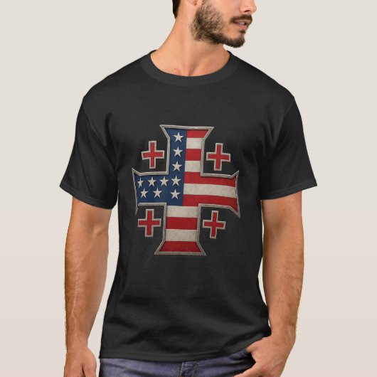USA Flag Jerusalem Cross - Kingdom of Jerusalem T-shirt (Voorkant)