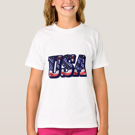 USA Flag Letters, Flag Girls' Hanes TAGLESS® Shirt (Voorkant)