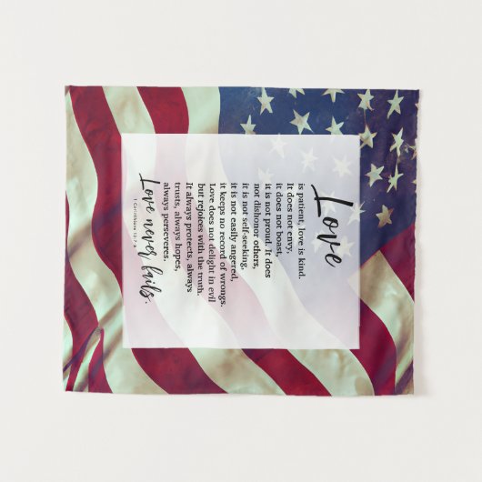 USA Flag Liefde is Patiënt Bijbel Patriottische Br Wandkleed (Voorkant (horizontaal))