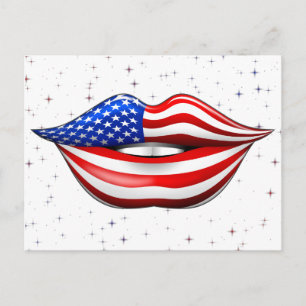 USA Flag Lipstick on Smiling Lips Postcard Briefkaart