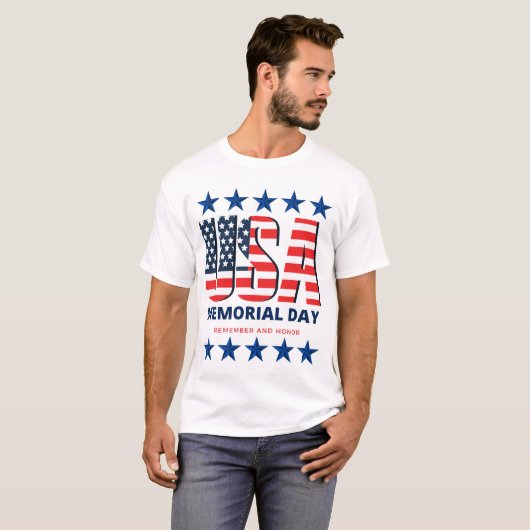 USA Flag Memorial Day 2024 Onthouden en Eer T-shirt (Voorkant volledig)