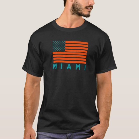 USA Flag Miami OrangeTeal-GreenBlue Miami FL Ameri T-shirt (Voorkant)