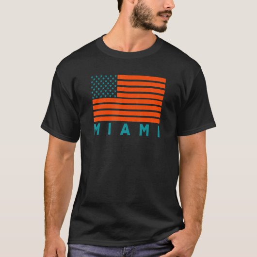 USA Flag Miami OrangeTeal-GreenBlue Miami FL Ameri T-shirt (Voorkant)