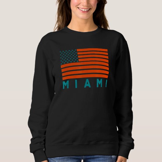 USA Flag Miami OrangeTeal-GreenBlue Miami FL Ameri Trui (Voorkant)
