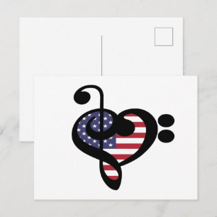 USA Flag Music Heart - American Pride Musician Briefkaart