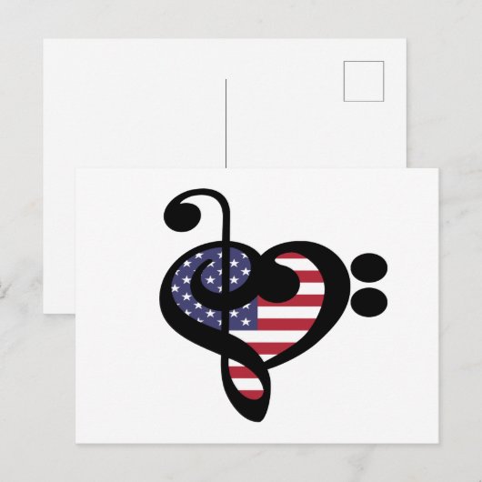 USA Flag Music Heart - American Pride Musician Briefkaart (Voorkant / Achterkant)