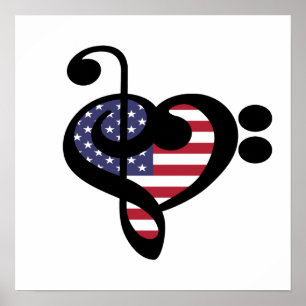 USA Flag Music Heart - American Pride Musician Poster
