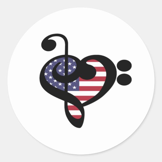 USA Flag Music Heart - American Pride Musician Ronde Sticker (Voorkant)
