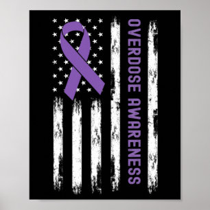 USA Flag Paarse lint Overdose Awareness Poster