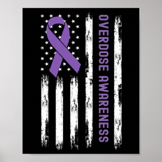 USA Flag Paarse lint Overdose Awareness Poster (Voorkant)