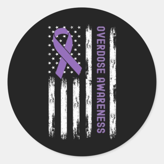 USA Flag Paarse lint Overdose Awareness Ronde Sticker (Voorkant)