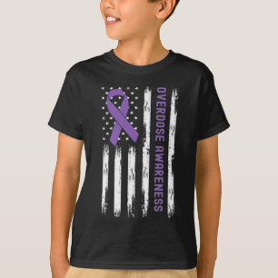 USA Flag Paarse lint Overdose Awareness T-shirt