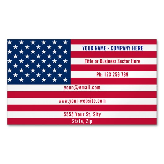 USA Flag - Patriottisch - Gepersonaliseerde profes Magnetisch Visitekaartje (Voorkant)