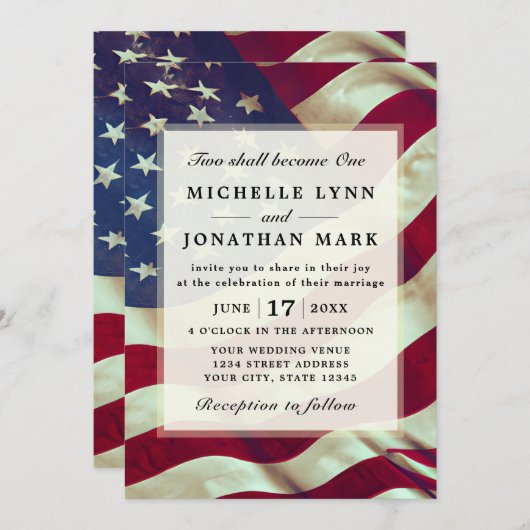 USA Flag Patriottisch Twee Wordt Een Bijbel Bruilo Kaart (Voorkant / Achterkant)
