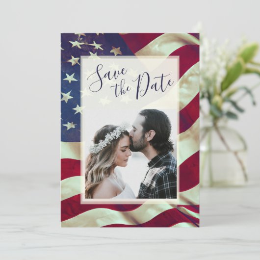 USA Flag Patriottische Christelijke Bijbel Foto Br Save The Date (Staand voorkant)
