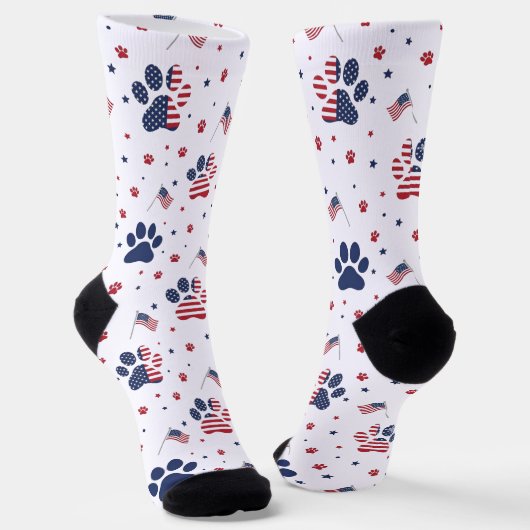 USA Flag Paw Print and Stars Pattern Crew Socks Sokken (Gebogen)