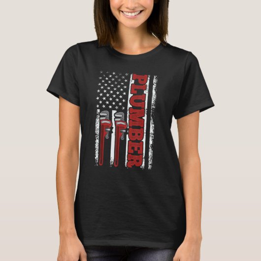 Usa Flag Plumbing Tools American Patriotic Plumber T-shirt (Voorkant)