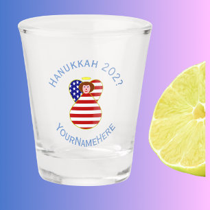 USA Flag Red Hair Hanukkah Angel Naam Jaar Shot Glas