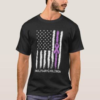 USA Flag Ribbon Paarse Up Maand T-shirt voor Milit