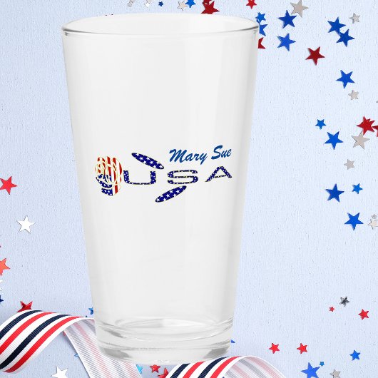 USA Flag Roos op zijn kant blauw gepersonaliseerd Glas