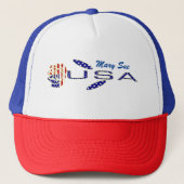 USA Flag Roos op zijn kant blauw gepersonaliseerd Trucker Pet (Voorkant)