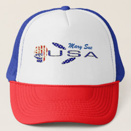 USA Flag Roos op zijn kant blauw gepersonaliseerd Trucker Pet