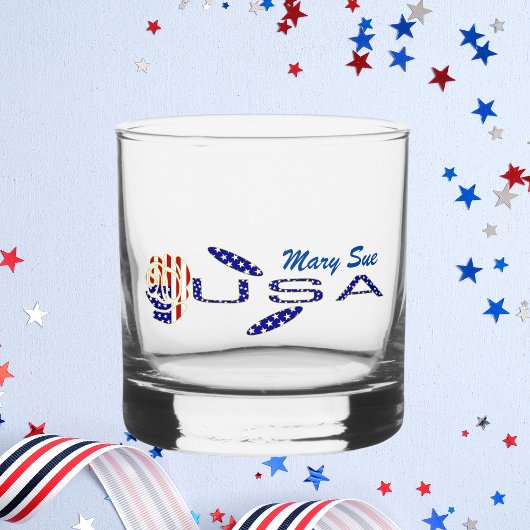 USA Flag Roos op zijn kant blauw gepersonaliseerd Whisky Glas