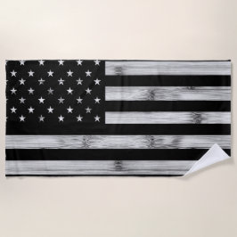 USA flag Rustic Wood Black White Patriotic America Strandlaken