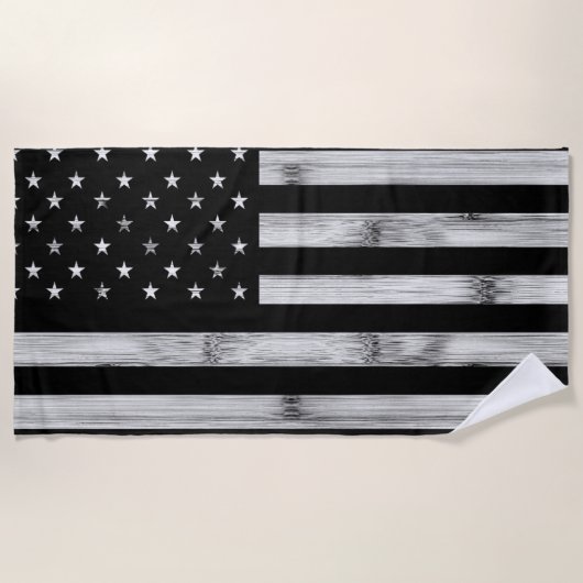 USA flag Rustic Wood Black White Patriotic America Strandlaken (Voorkant)