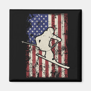USA Flag Ski & Skiamp; Skiër met lange mouwen Magneet