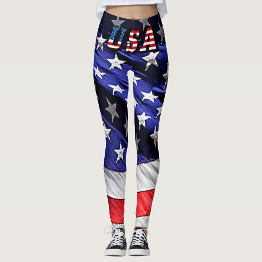USA Flag Text met de Amerikaanse vlag Leggings (Voorkant)