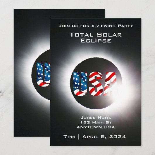 USA FLAG Totale zonsverduistering 8 april 2024 Feestdagenkaart (Voorkant / Achterkant)