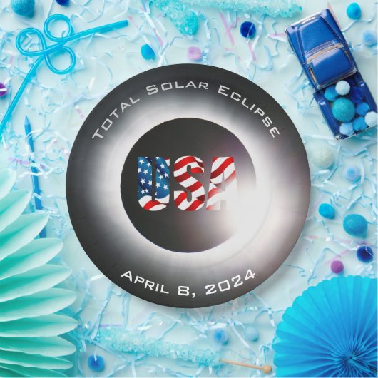 USA FLAG Totale zonsverduistering 8 april 2024 Papieren Bordje (Feest)