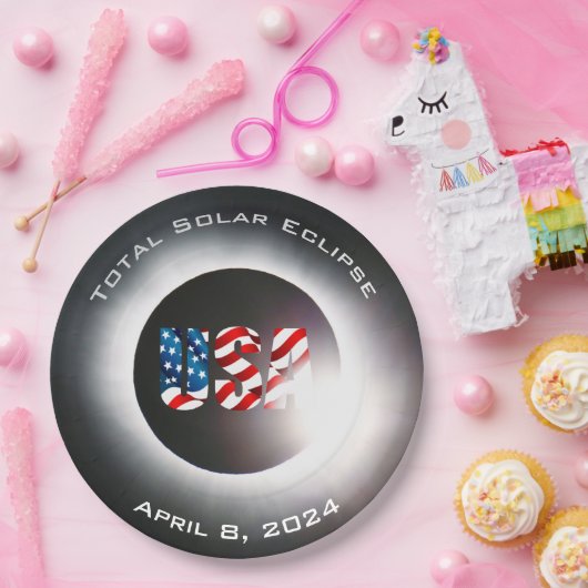 USA FLAG Totale zonsverduistering 8 april 2024 Papieren Bordje (Feest)