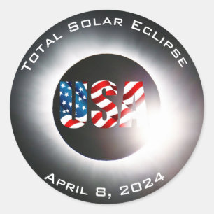 USA FLAG Totale zonsverduistering 8 april 2024 Ronde Sticker