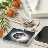 USA FLAG Totale zonsverduistering 8 april 2024 Sleutelhanger (Voorkant Rechts)