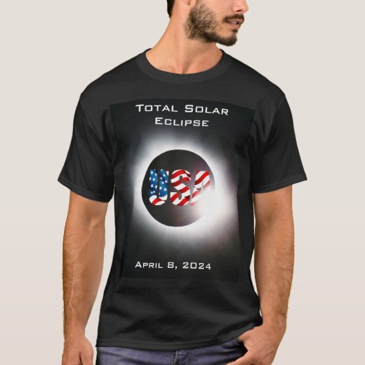 USA FLAG Totale zonsverduistering 8 april 2024 T-shirt (Voorkant)