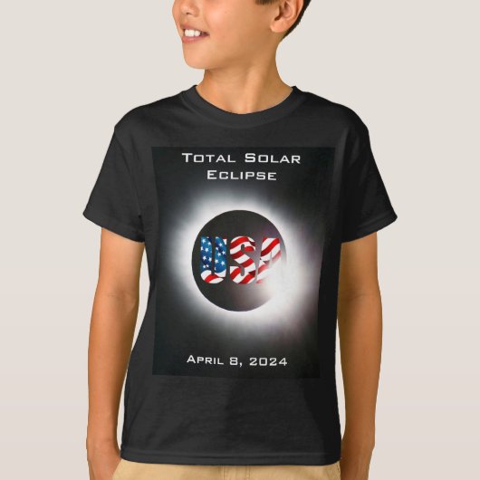 USA FLAG Totale zonsverduistering 8 april 2024 T-shirt (Voorkant)