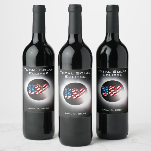 USA FLAG Totale zonsverduistering 8 april 2024 Wijn Etiket (Flessen)
