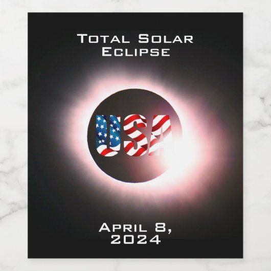 USA FLAG Totale zonsverduistering 8 april 2024 Wijn Etiket (Enkel label)