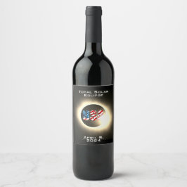 USA FLAG Totale zonsverduistering 8 april 2024 Wijn Etiket