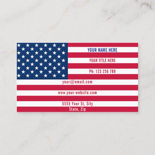 USA Flag Visitekaartje Gepersonaliseerd uw ontwerp (Achterkant)